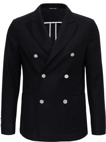 Tonello Double-breasted Blazer In Jerey Wool With Contrasting Buttons