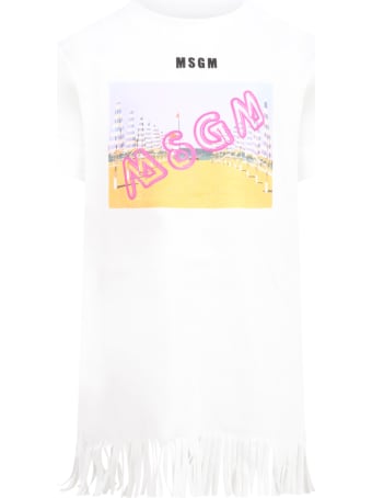 MSGM White Dress For Girl With Colorful Print