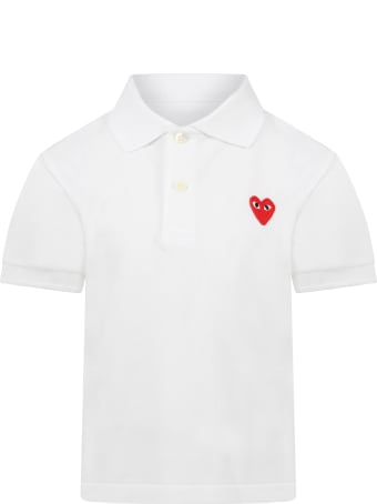 Comme des Garçons Play White Polo T-shirt For Kids With Logo