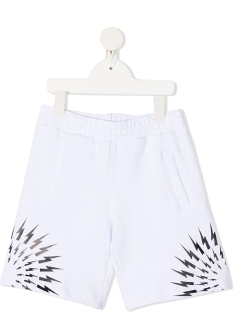 Neil Barrett Kid White And Black Fair-isle Thunderbolt Bermuda