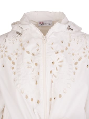 RED Valentino White Floral Embroidery Hooded Parka