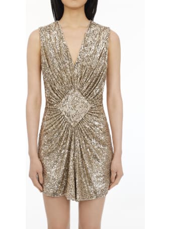 Balmain Short Dress With Golden Sequins