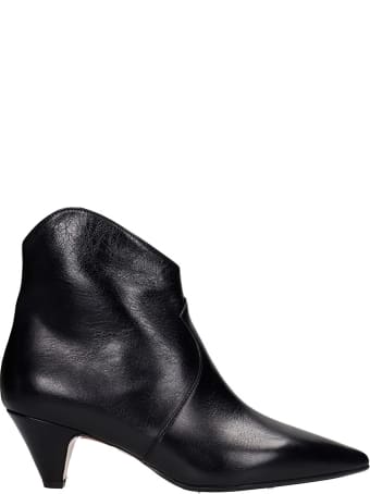 Anna F. Low Heels Ankle Boots In Black Leather