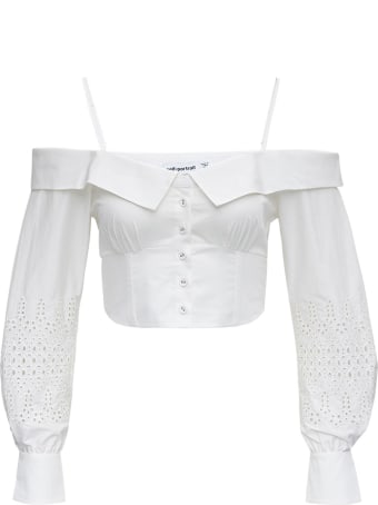 self-portrait Cropped Cotton Top With Off Shoulders