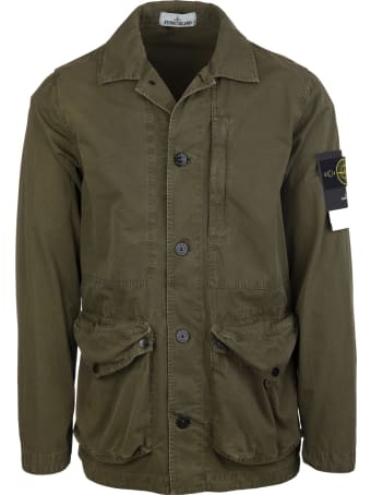Stone Island Army Green Tela Cotton Overshirt Jacket
