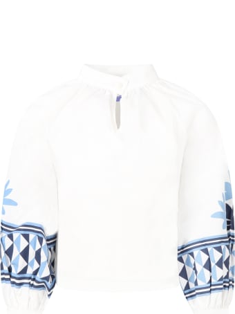 Stella Jean White Blouse For Girl With Ethnic Prints