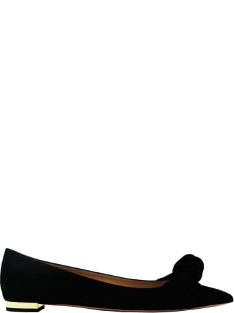Aquazzura Black Suede Kiki Flat