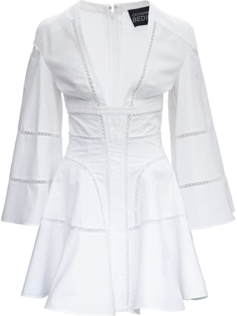Giovanni Bedin White Cotton Dress With Perforated Inlays