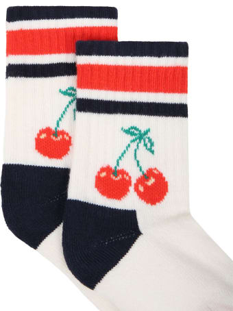 Happy Socks Ivory Socks For Girl With Cherry