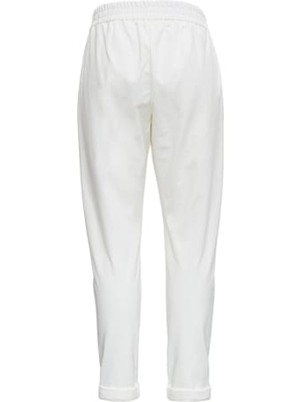 Brunello Cucinelli White Jersey Trousers With Monile Profiles
