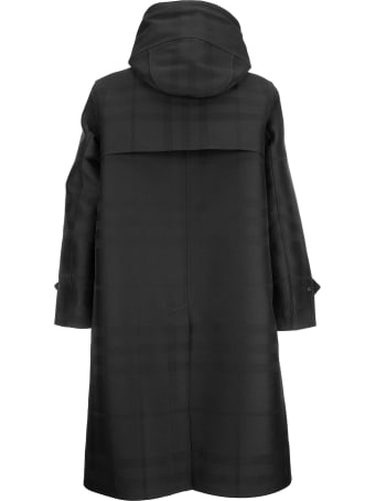 Burberry Globe Graphic Detail Check Technical Cotton Coat Witham Black