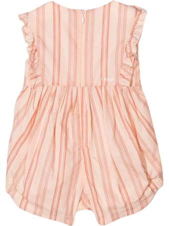 Chloé Pink Romper Chloé Kids With Vertical Stripes