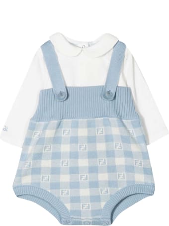 Fendi Blue Shirt And Dungaree Set