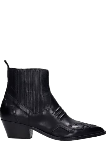 Julie Dee Texan Ankle Boots In Black Leather