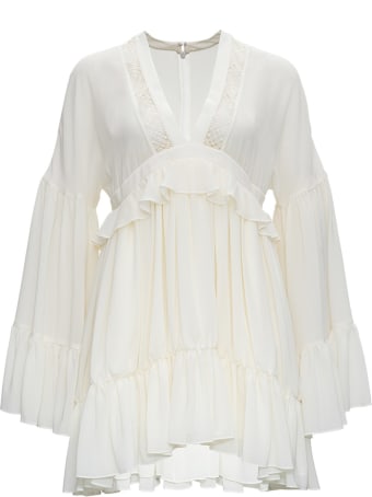 Saint Laurent Embroidered Silk Dress With Ruffles Detail