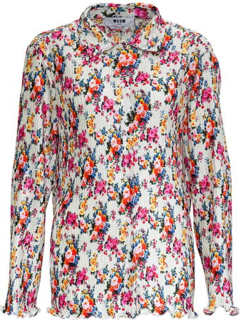 MSGM Pleated Shirt With Floral Print