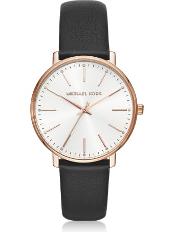 Michael Kors Pyper Gold Tone Black Leather Watch