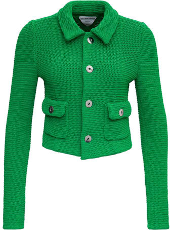Bottega Veneta Racked Ribbed Green Knit Jacket