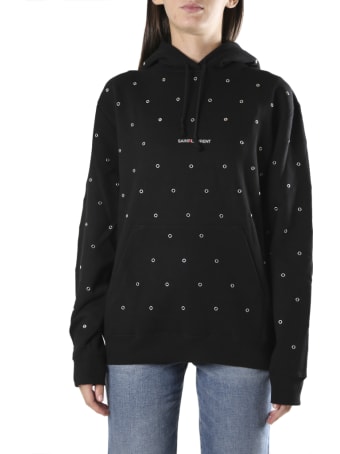 Saint Laurent Cotton Hoodie With Logo And Metal Eyelets