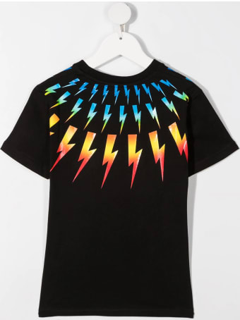Neil Barrett Kid Black And Multicolored Fair-isle Thunderbolt T-shirt