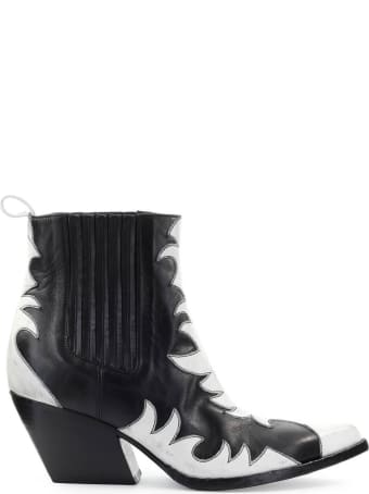 Elena Iachi Black White Leather Texan Ankle Boot