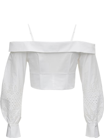 self-portrait Cropped Cotton Top With Off Shoulders