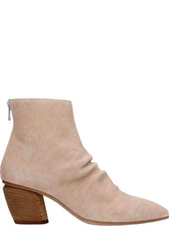 Officine Creative Severine 008 High Heels Ankle Boots In Beige Suede