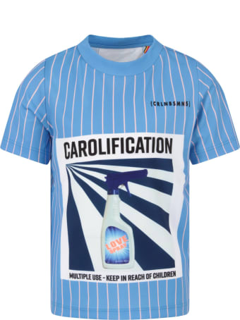 Caroline Bosmans Light Blue And Pink T-shirt For Girl With Logo