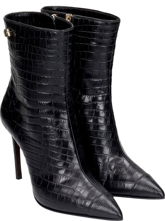 Grey Mer High Heels Ankle Boots In Black Leather