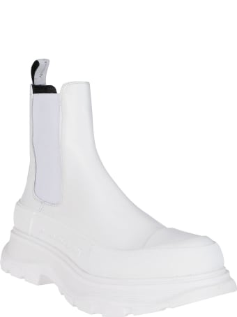 Alexander McQueen White Leather Chelsea Boots