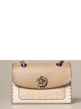 Coach Shoulder Bag Parker Coach Bag In Leather And Coated Canvas With Logo