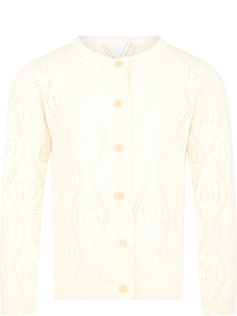 Gucci Ivory Cardigan For Girl With Double Gg