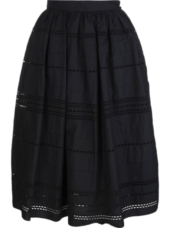 RED Valentino Black Bell Midi Skirt With Sangallo Embroidery