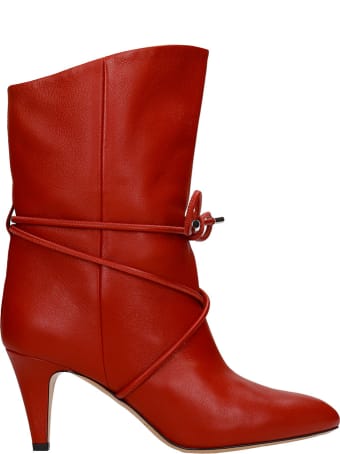 Isabel Marant Lilda High Heels Ankle Boots In Red Leather