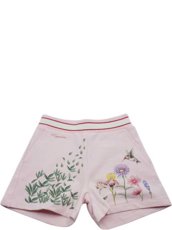 Monnalisa Cotton Fleece Bermuda Shorts With Botanical Embroidery