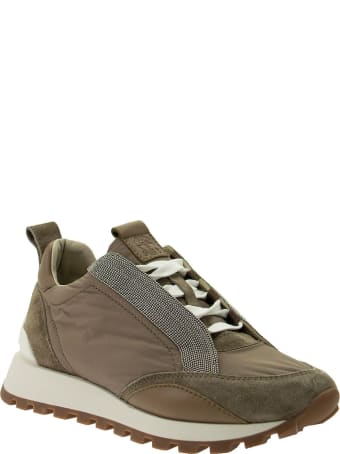Brunello Cucinelli Taffeta And Suede Runners With Precious Bands