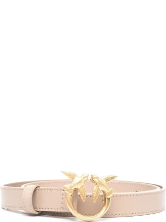 Pinko Love Berry Belt In Beige Leather With Logoed Buckle