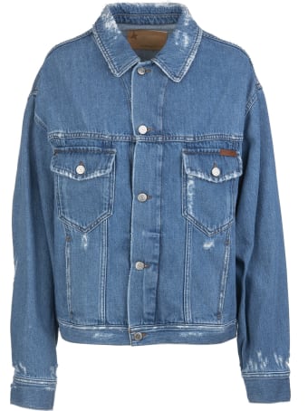 Golden Goose Babette Woman Jacket In Jeans With Contrast Writing On The Back