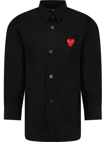 Comme des Garçons Play Black Shirt For Kids With Iconic Heart