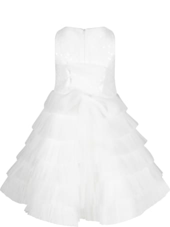 Loredana White Dress For Girl With Flowers And Sequins