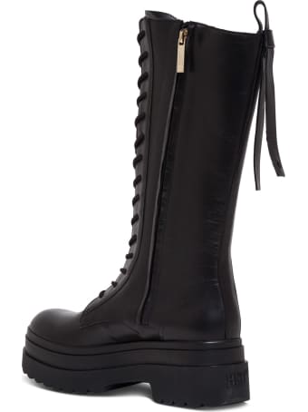 RED Valentino Shiny Black Leather Ankle Boot