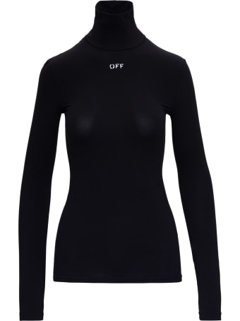 Off-White High Neck Sweater In Stretch Nylon With Logo