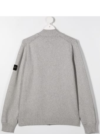 Stone Island Junior Grey Jersey Sweatshirt With Logo Patch