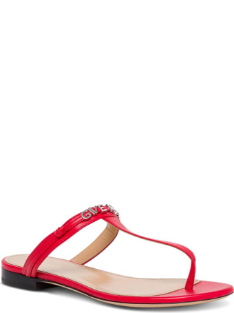Givenchy Red Leather Sandals With Logo