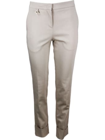 Lorena Antoniazzi Stretch Cotton Trousers With America Pocket, Zip And Turn-up At The Bottom
