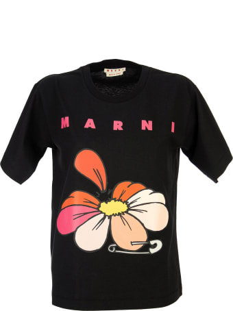 Marni Cotton Jersey Oversized T-shirt Marni/flower Print Black