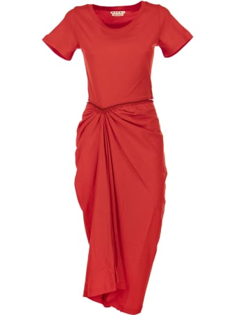 Marni Draped Cotton Jersey Dress Red