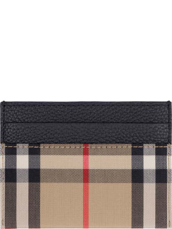 Burberry Leather And Checked Fabric Card Holder