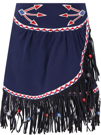 Stella Jean Blue Skirt For Girl With Fringes