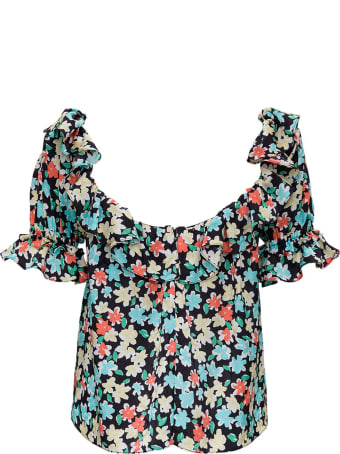 Saint Laurent Floral Silk Shirt With Ruffles Detail